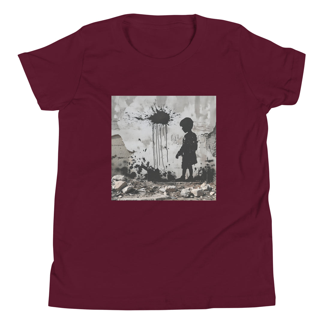 Youth Short Sleeve T-Shirt - Palestine Wall, Maroon