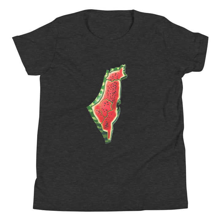 Youth Short Sleeve T-Shirt - Palestine Watermelon, Dark Grey Heather