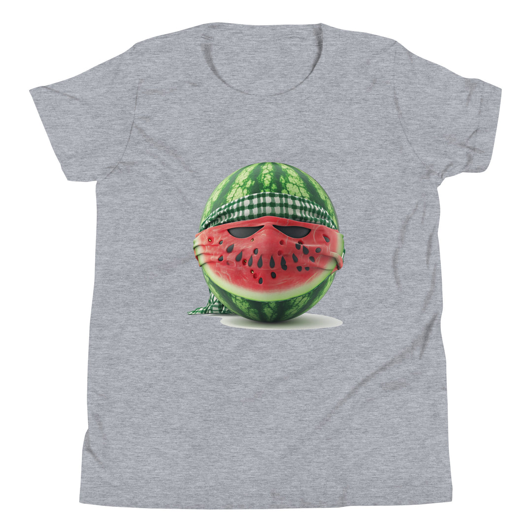 Youth Short Sleeve T-Shirt - Palestine Watermelon Fighter, Heather