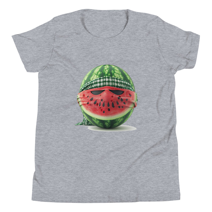 Youth Short Sleeve T-Shirt - Palestine Watermelon Fighter, Heather