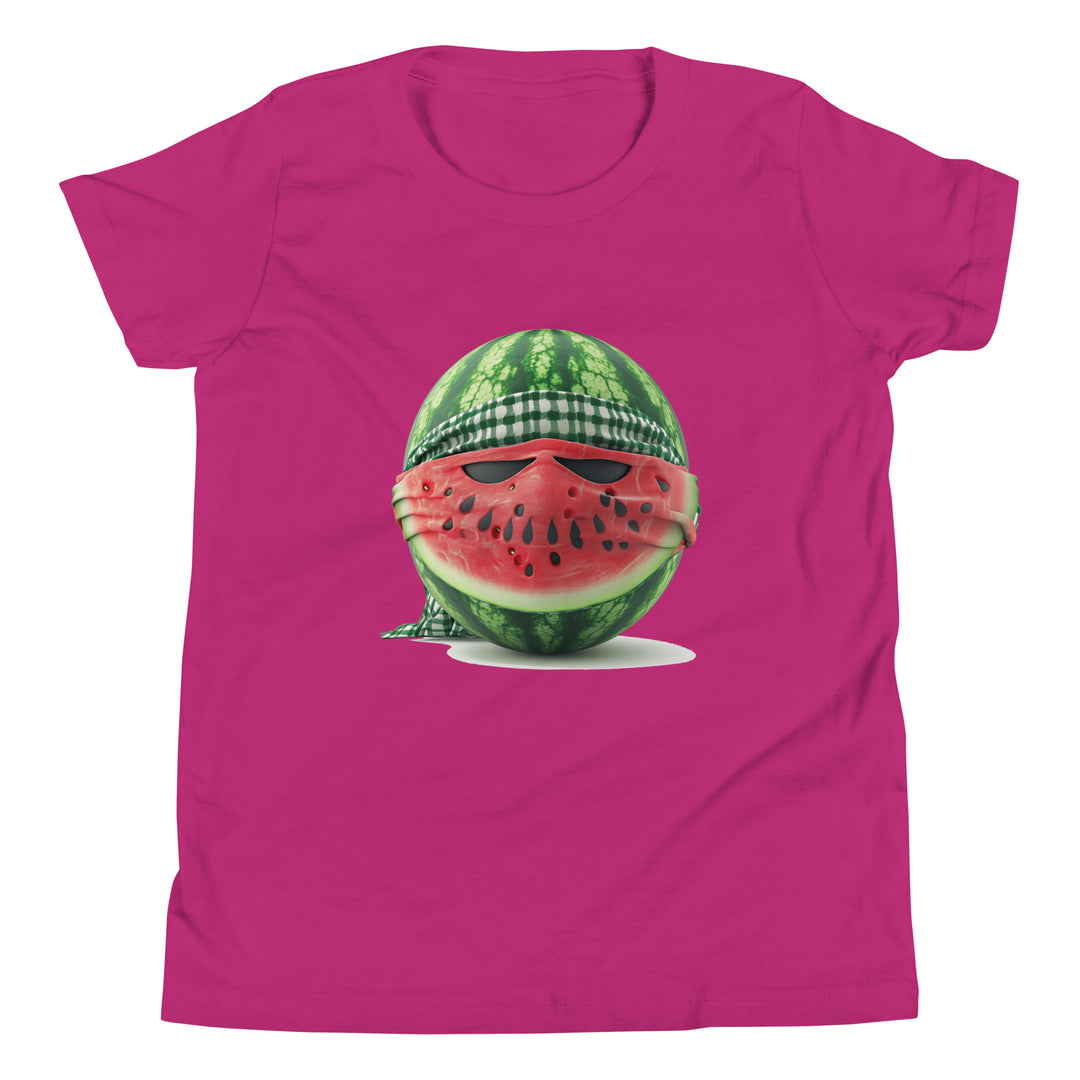 Youth Short Sleeve T-Shirt - Palestine Watermelon Fighter, Berry