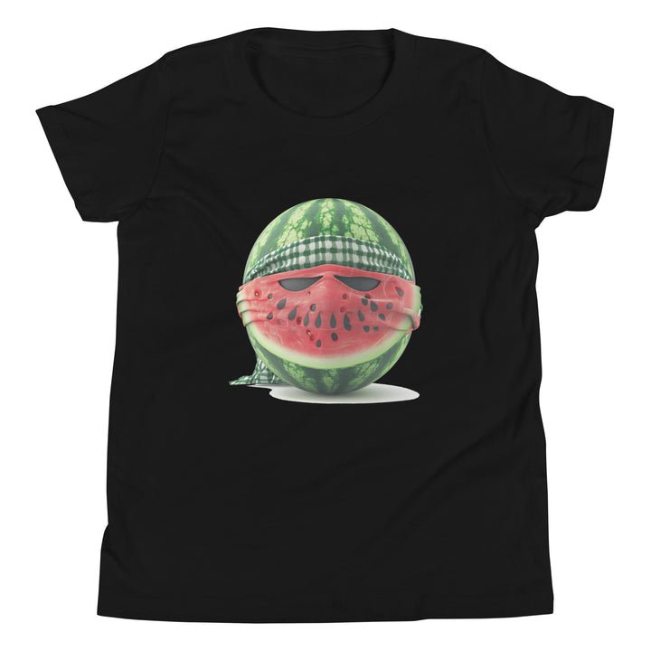 Youth Short Sleeve T-Shirt - Palestine Watermelon Fighter, Black