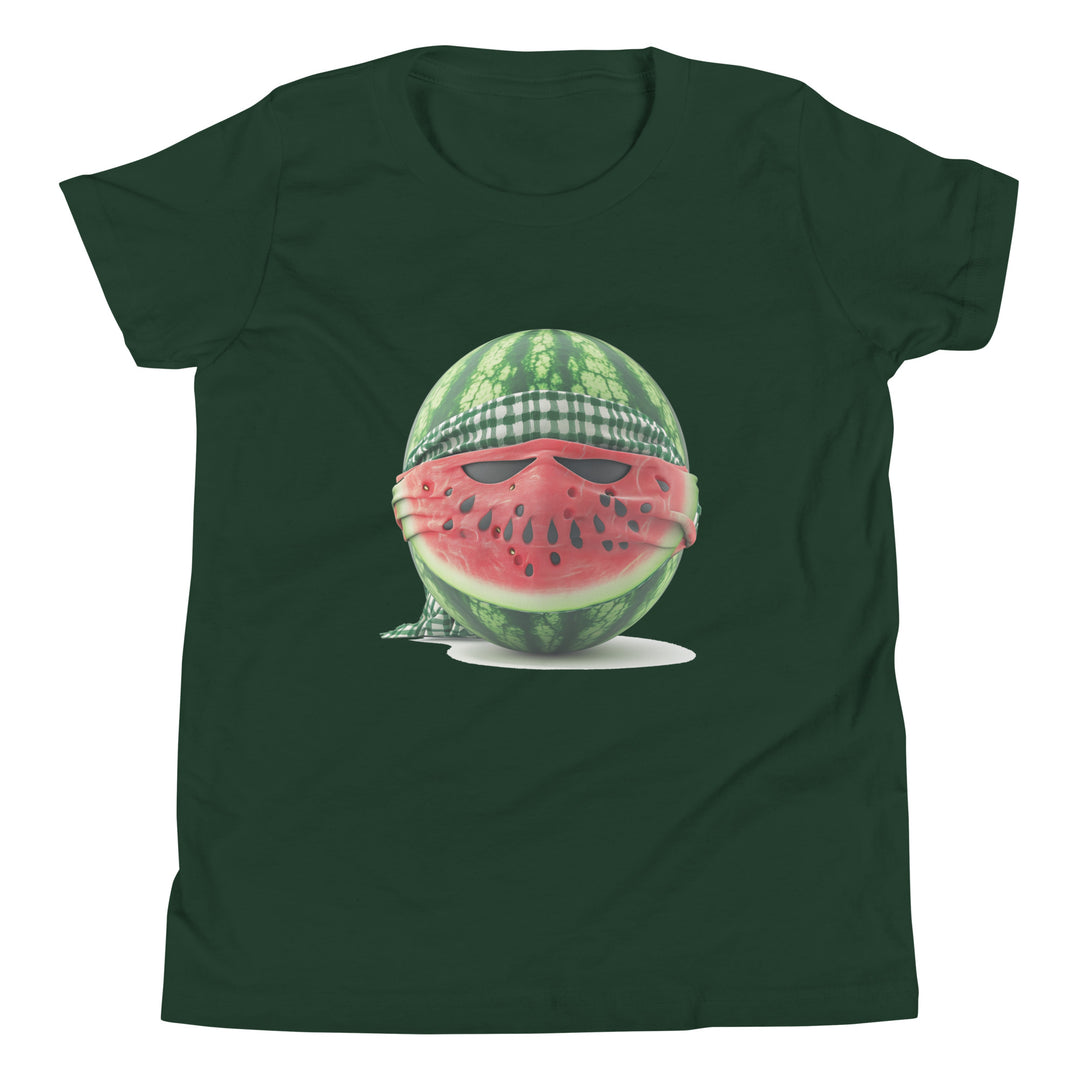 Youth Short Sleeve T-Shirt - Palestine Watermelon Fighter, Forest