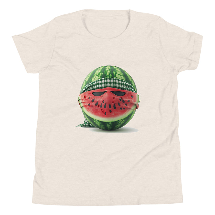 Youth Short Sleeve T-Shirt - Palestine Watermelon Fighter, Heather Dust