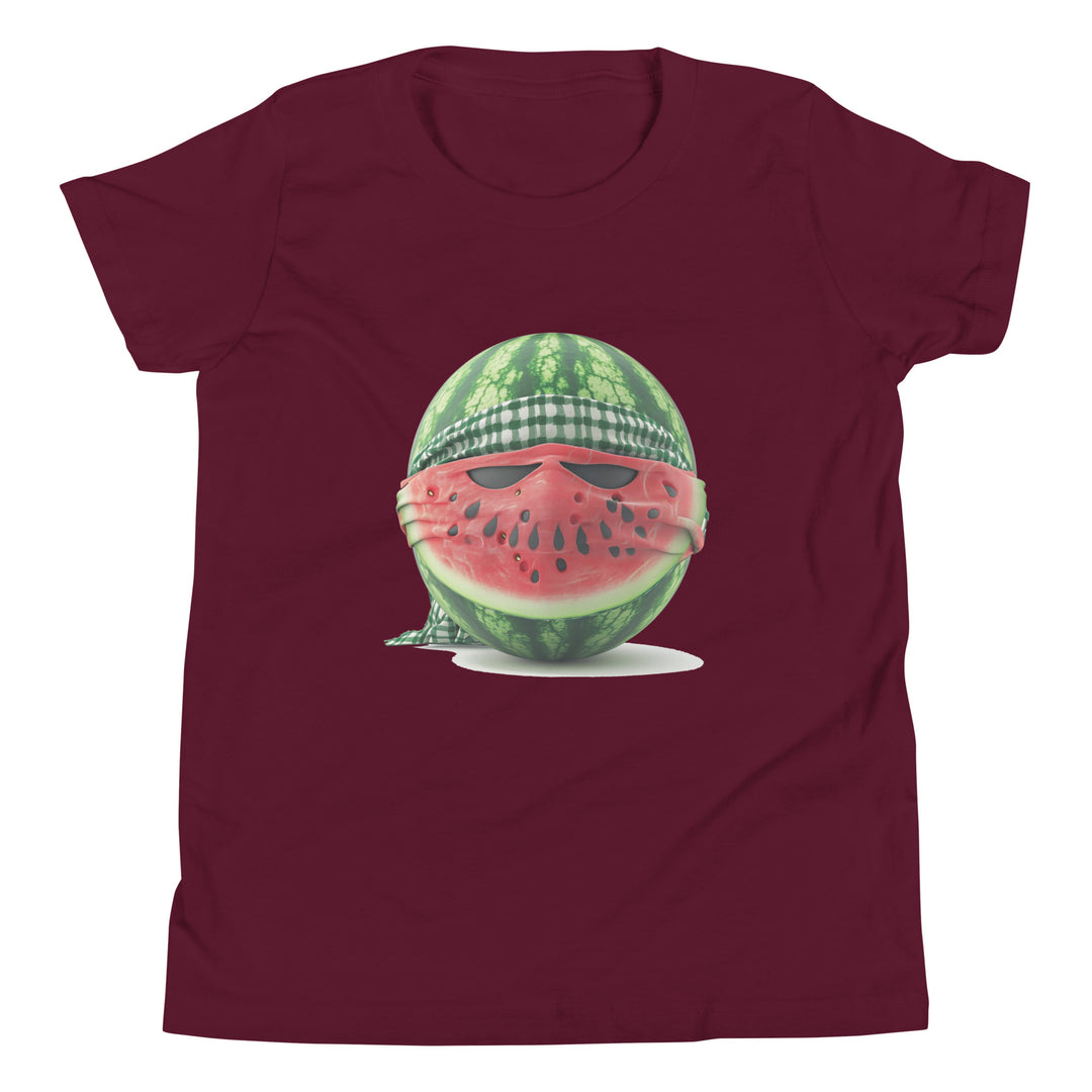 Youth Short Sleeve T-Shirt - Palestine Watermelon Fighter, Maroon