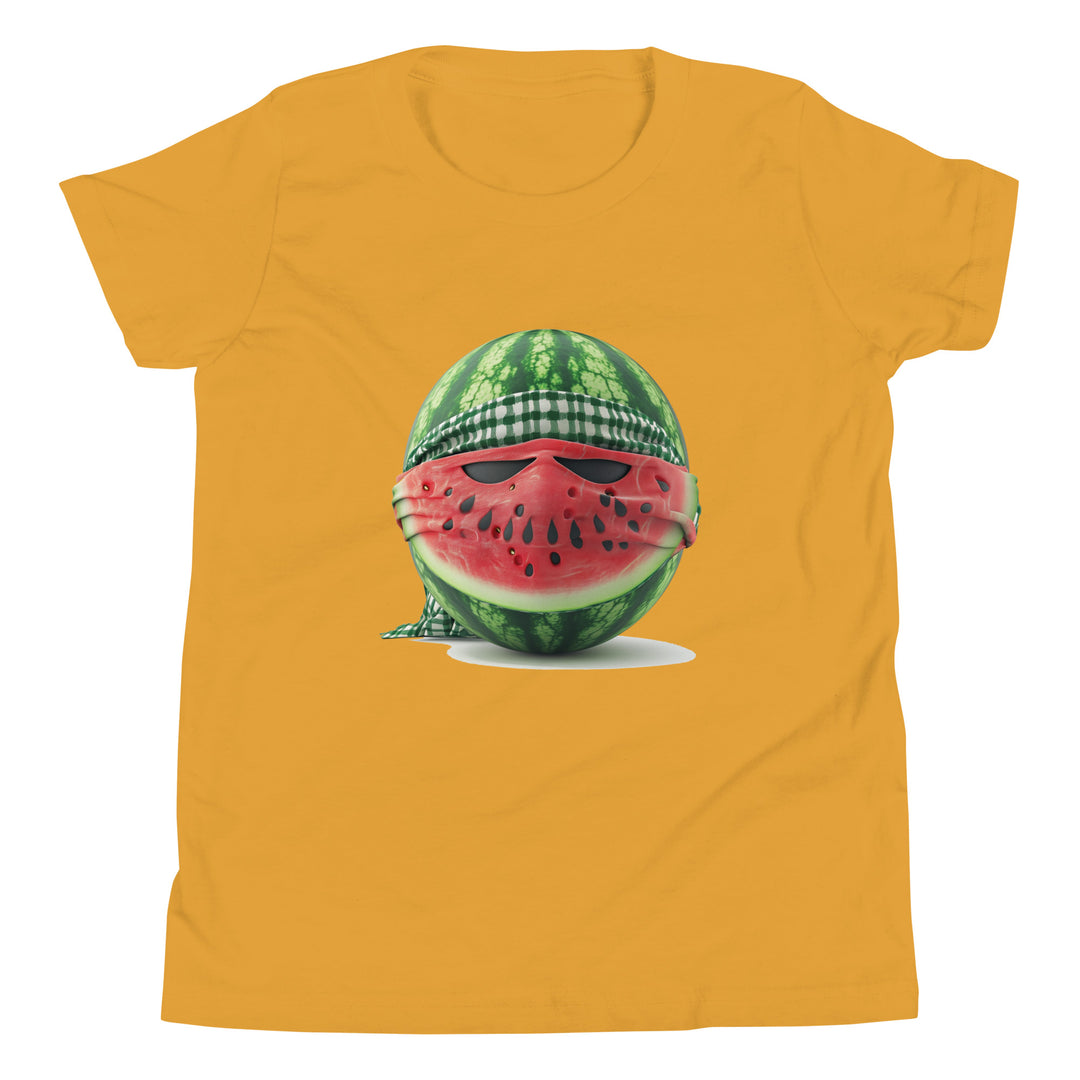 Youth Short Sleeve T-Shirt - Palestine Watermelon Fighter, Mustard