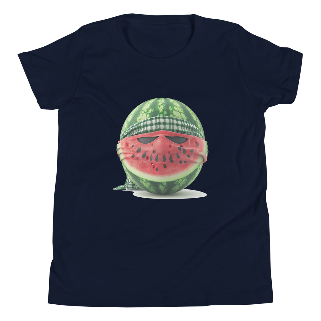 Youth Short Sleeve T-Shirt - Palestine Watermelon Fighter, Navy