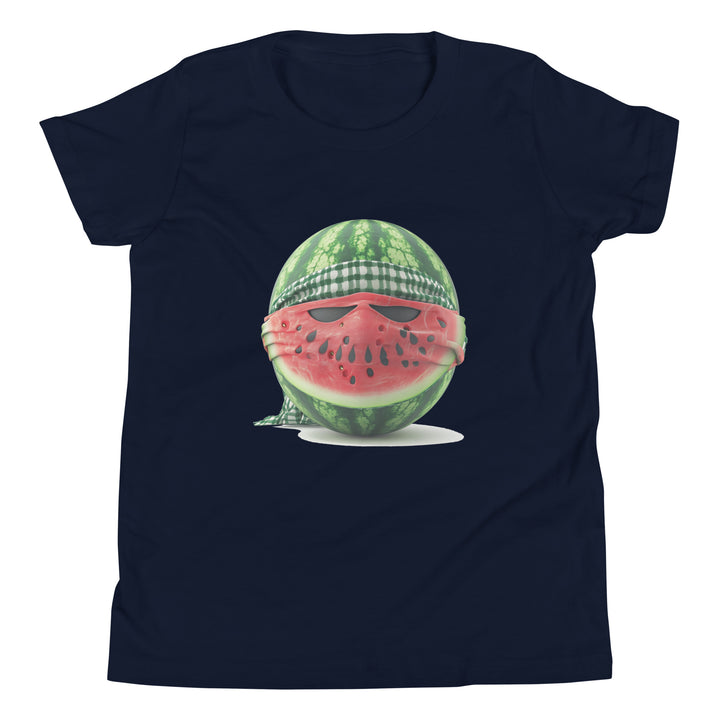 Youth Short Sleeve T-Shirt - Palestine Watermelon Fighter, Navy