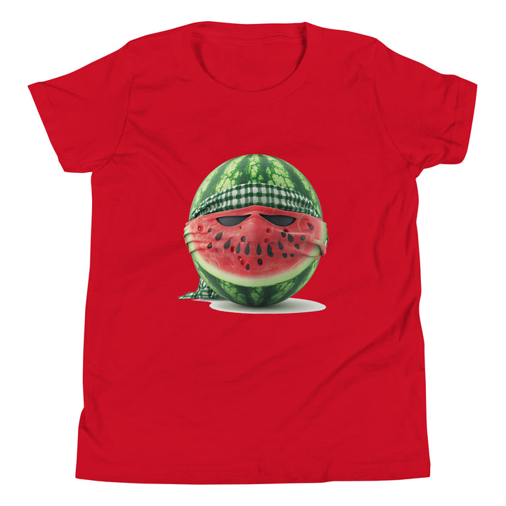 Youth Short Sleeve T-Shirt - Palestine Watermelon Fighter, Red