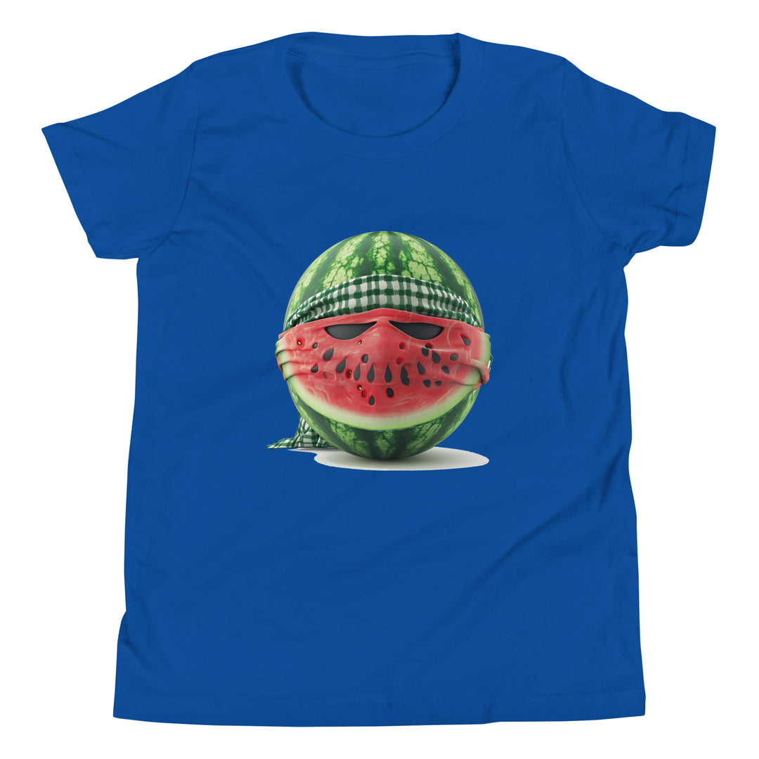 Youth Short Sleeve T-Shirt - Palestine Watermelon Fighter, True Royal