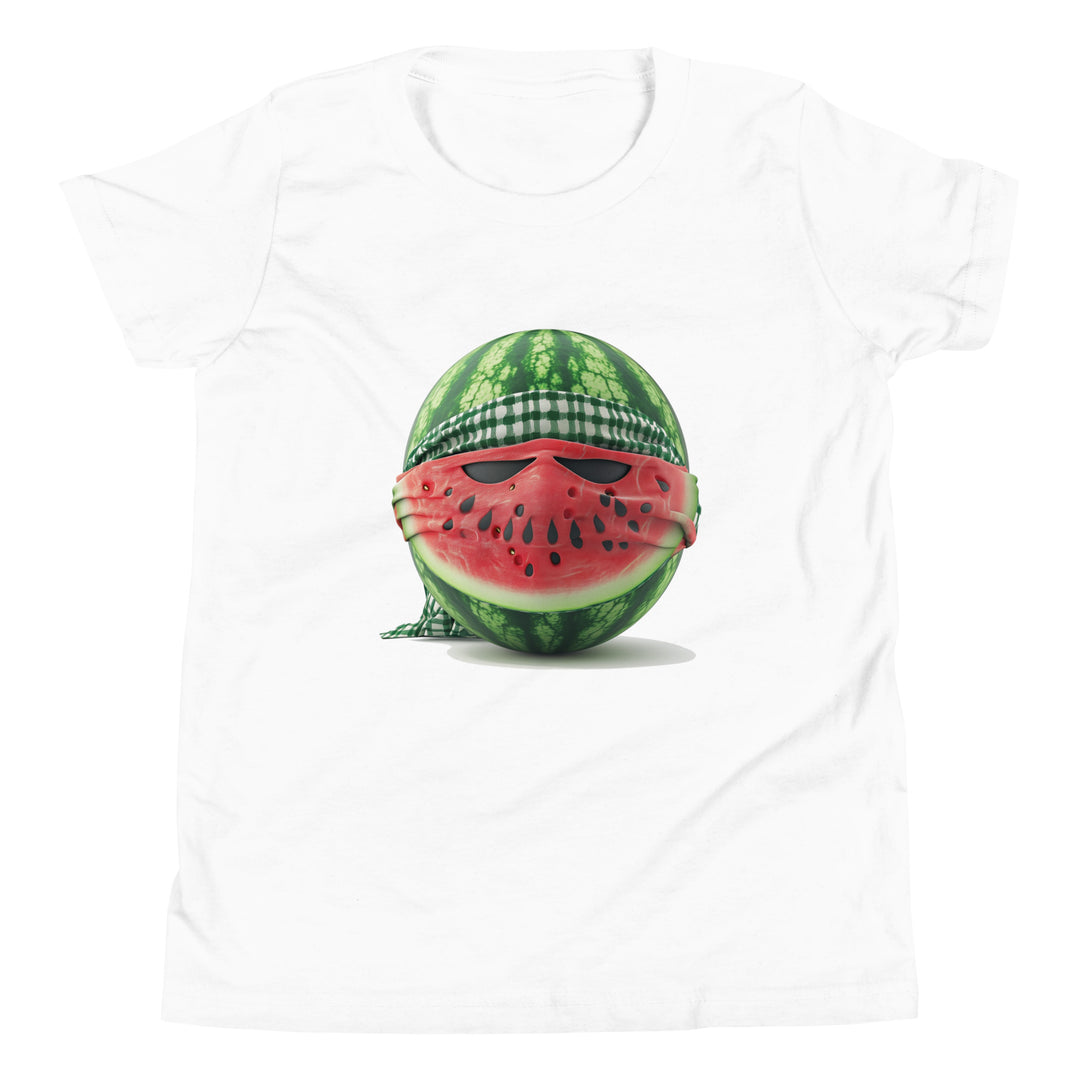 Youth Short Sleeve T-Shirt - Palestine Watermelon Fighter, White