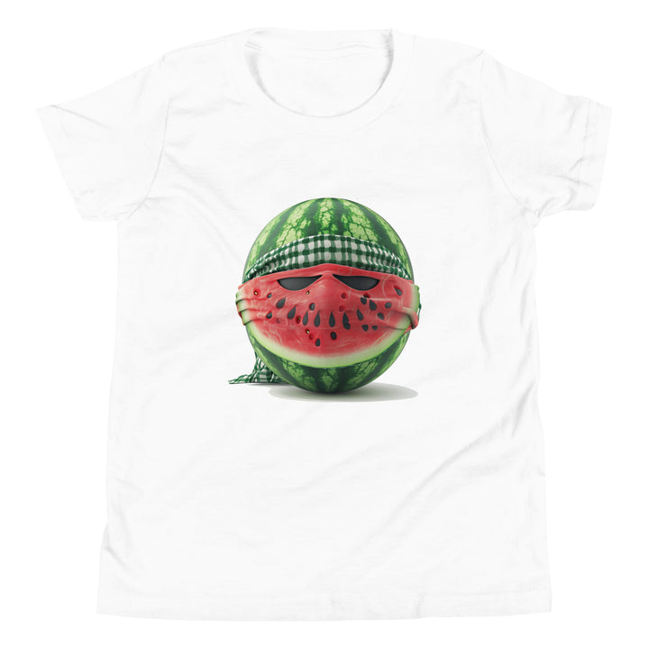 Youth Short Sleeve T-Shirt - Palestine Watermelon Fighter, White