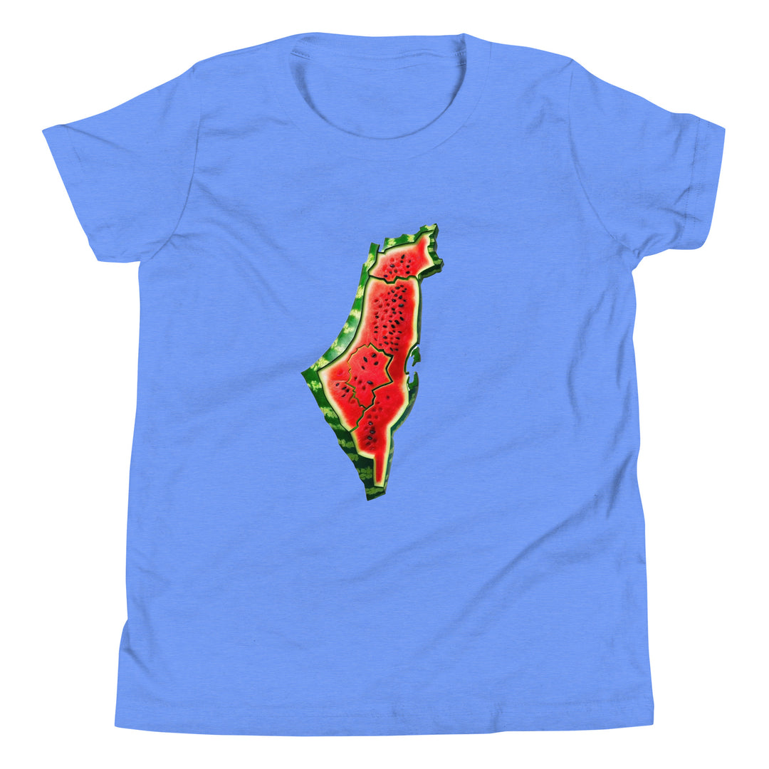 Youth Short Sleeve T-Shirt - Palestine Watermelon, Heather Columbia Blue