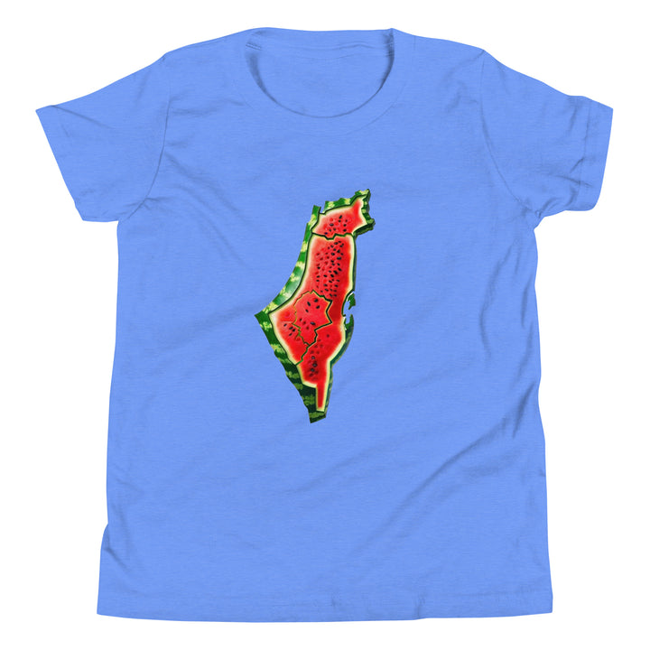 Youth Short Sleeve T-Shirt - Palestine Watermelon, Heather Columbia Blue