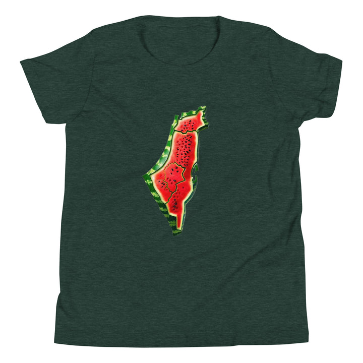 Youth Short Sleeve T-Shirt - Palestine Watermelon, Heather Forest