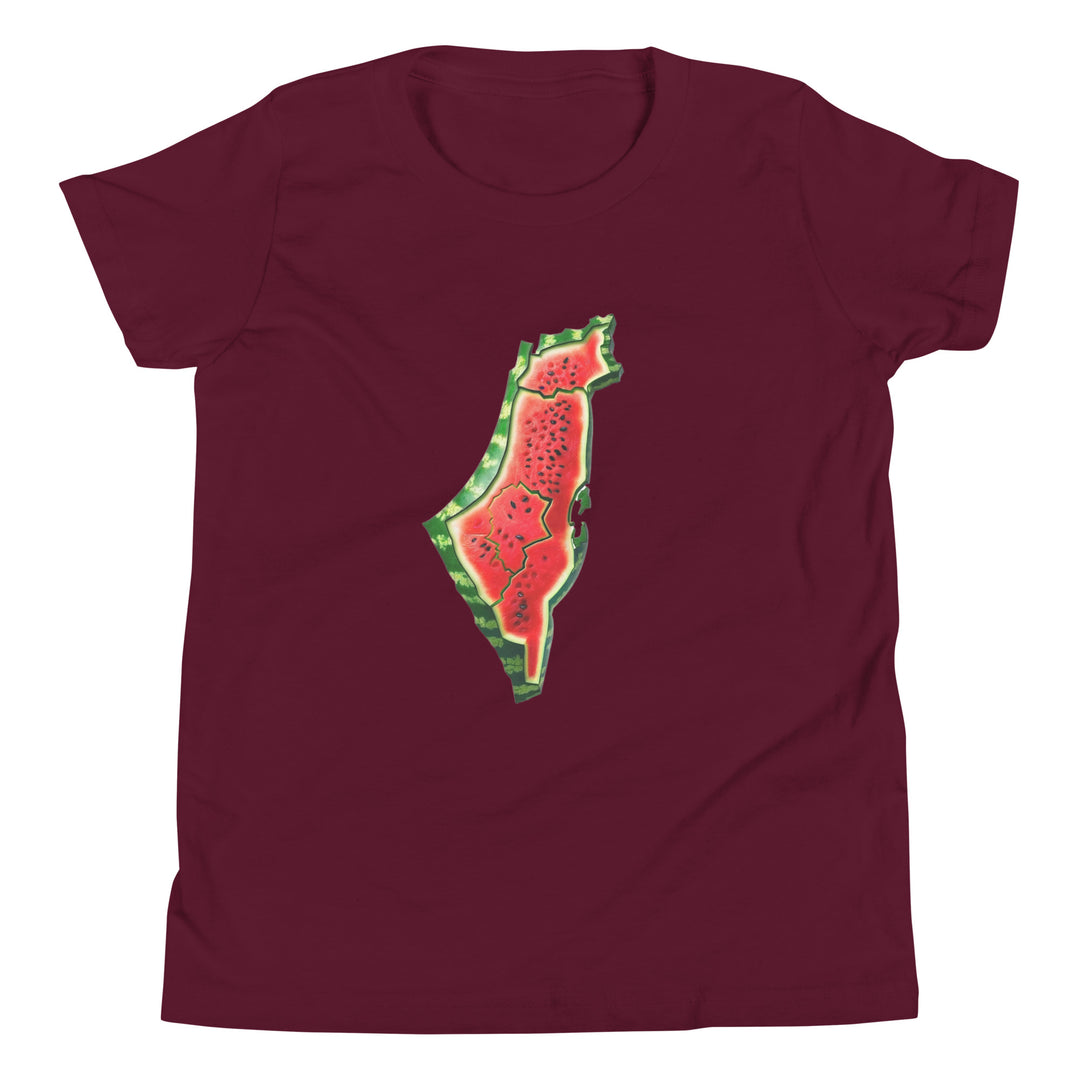 Youth Short Sleeve T-Shirt - Palestine Watermelon, Maroon