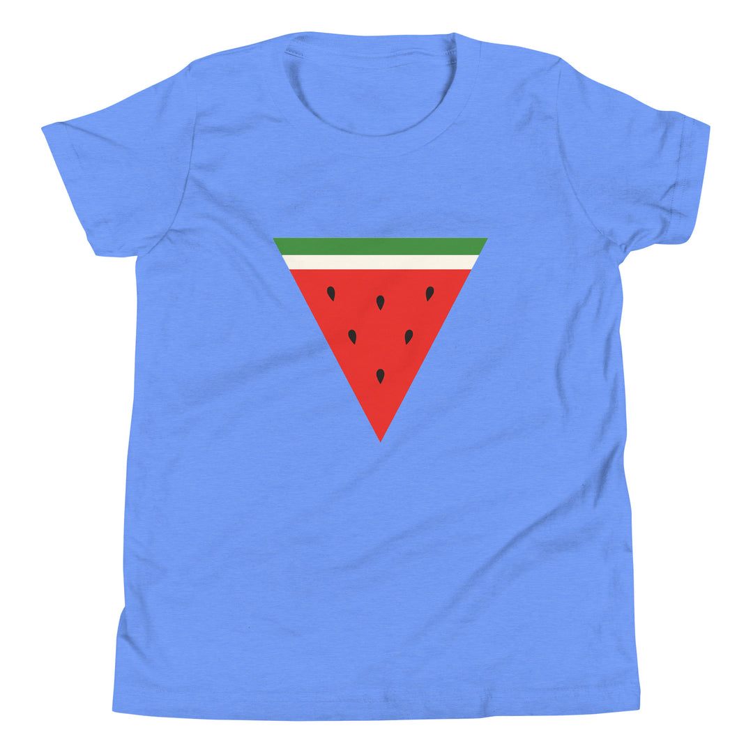Youth Short Sleeve T-Shirt - Triangle Watermelon, Heather Columbia Blue