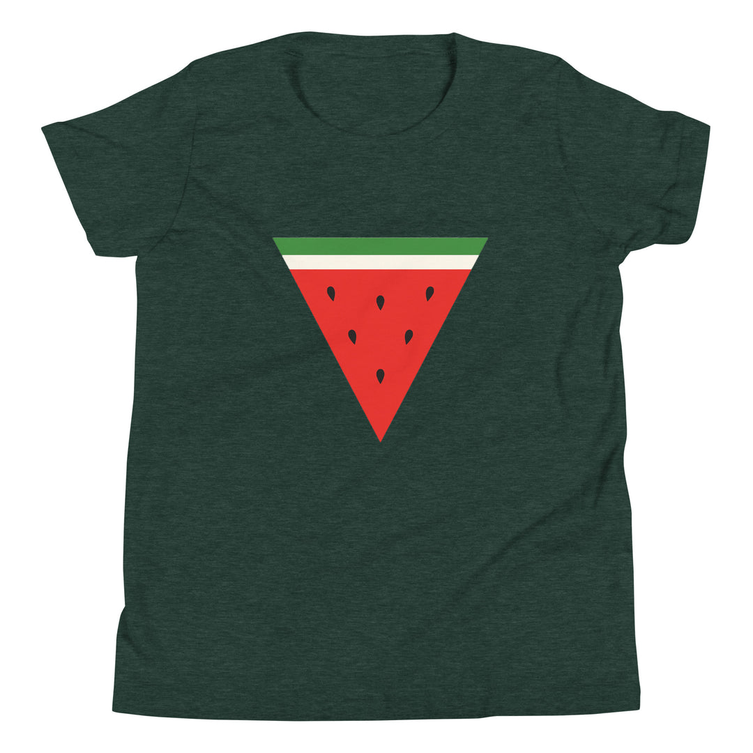 Youth Short Sleeve T-Shirt - Triangle Watermelon, Heather Forest